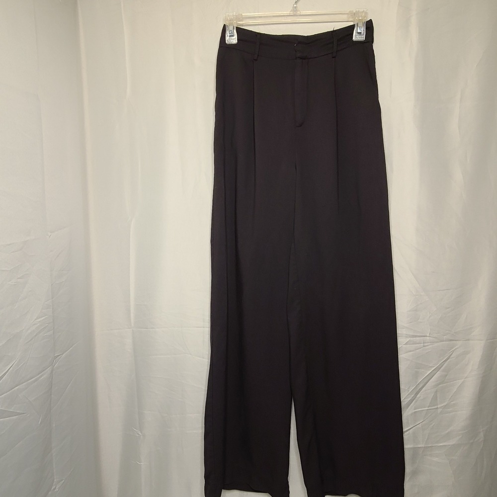 Commense Wide Leg Trousers Womens Small Black Pleated High Rise OA220608008